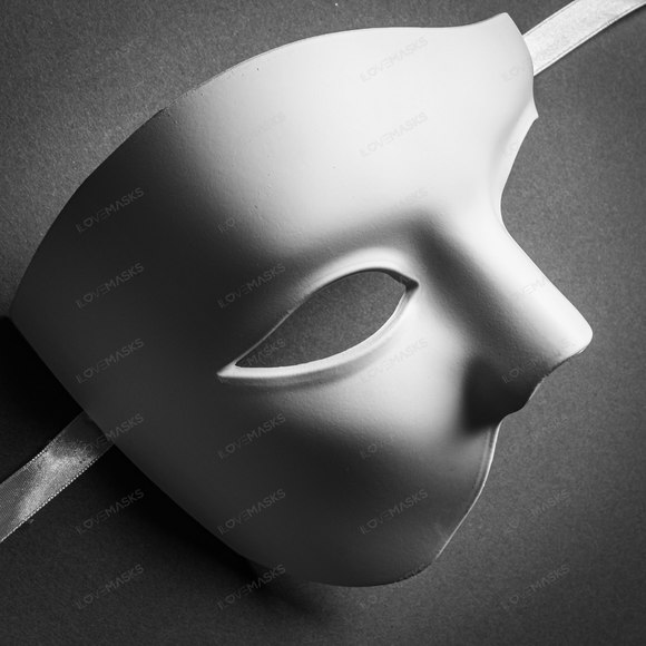 Classic Venetian Phantom of the Opera Half Face Mask - White - Picture 6 of 6